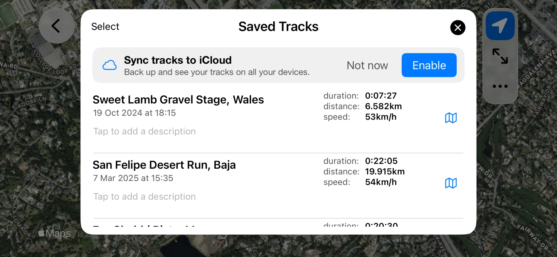 3pMaster saved tracks list on iPhone with iCloud sync and automatic track names