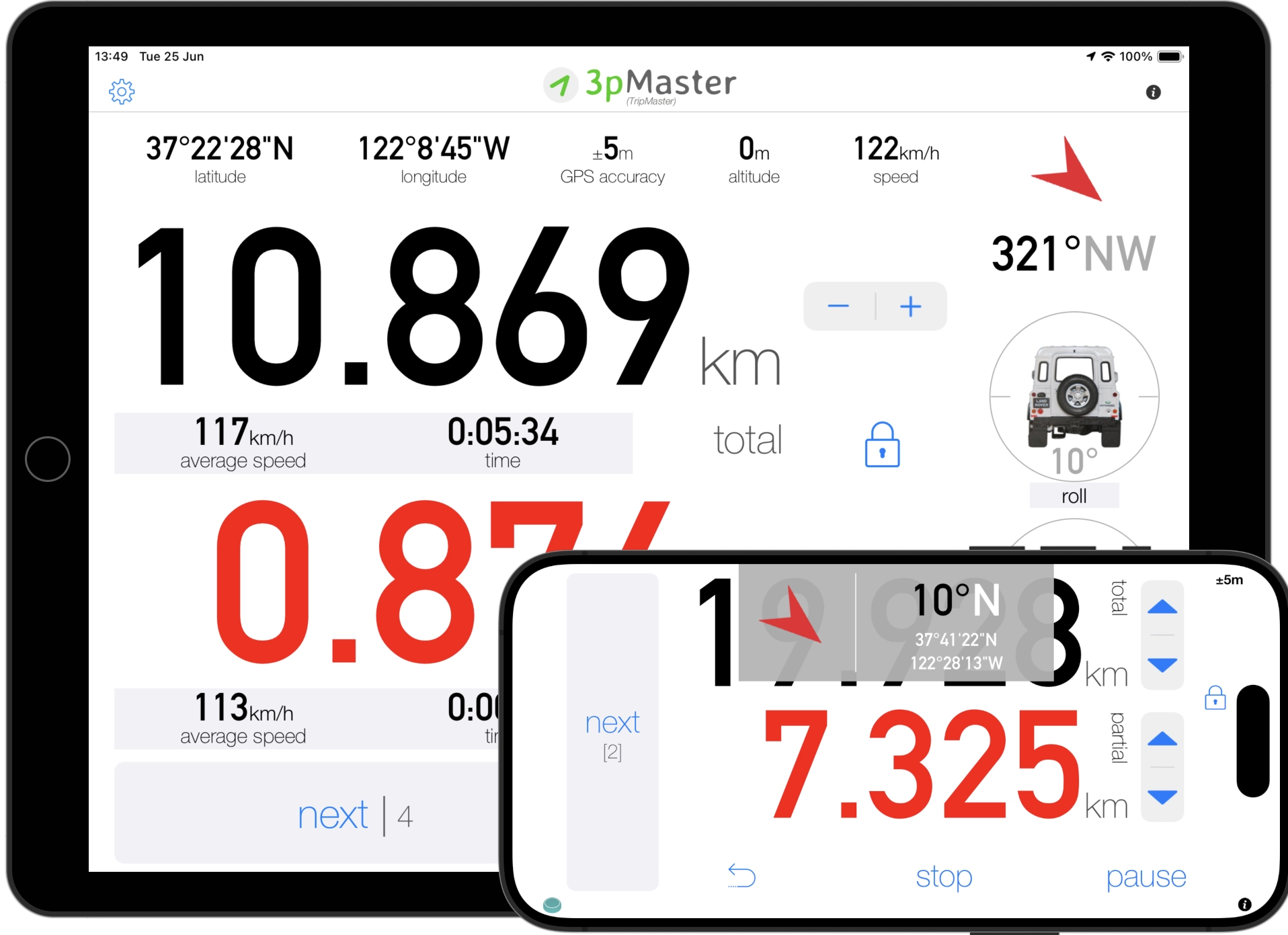 tripmaster app for iOS (iPad and iPhone) 3pMaster - Tripmaster Odometer App for Off-Road for iPad and iPhone