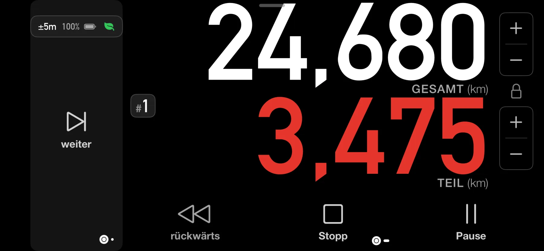 3pMaster Dashboard auf dem iPhone im tiefschwarzen Energiesparmodus, mit einem grünen Blatt in der Statusleiste